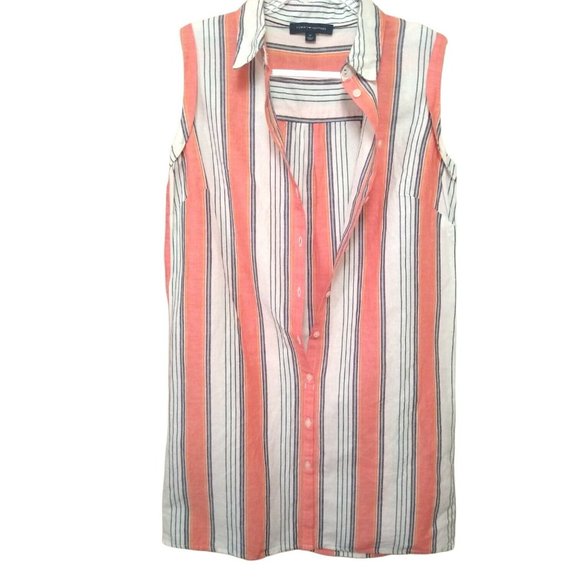 Tommy Hilfiger Orange White Stripe Linen and Cotton Sleeveless Shift Dress US 10 - Picture 10 of 12